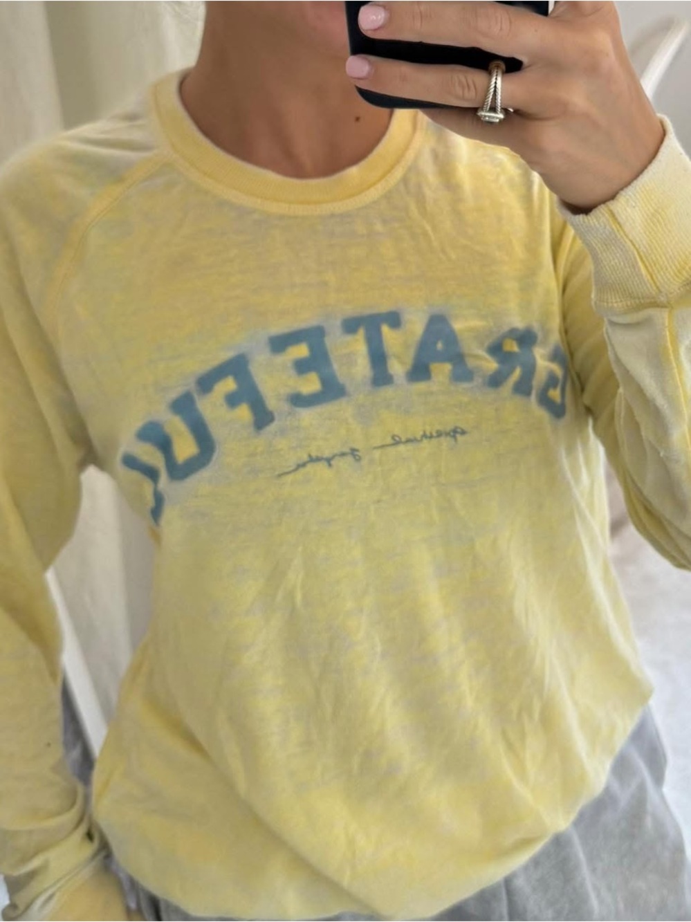 Spiritual Gangster Pale Yellow Crewneck with Blue Graphic